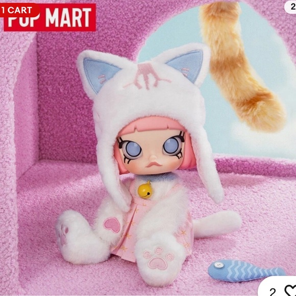 POP MART Other - Authentic Pop Mart Molly Peekaboo Cat-Eared Doll with White and Pink Details